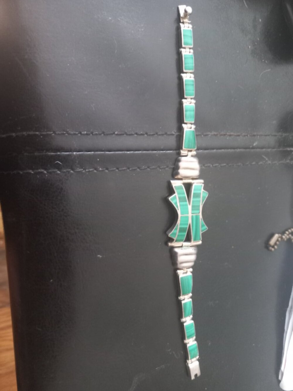 Vintage 925 sterling Mexico malachite bracelet
